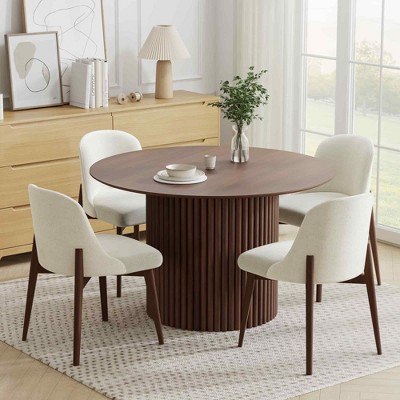 Lirago Solid Wood 46'' Round Dining Table for 4 People Nordic style 46*46 Walnut