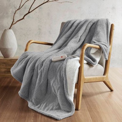 Sapphtopaz 50"x60" Heated Blanket, Faux Feathersoft Throw Blanket for Bed, Reversible Fluffy Fleece Blanket with 5 Heat Settings, Dream Soft Blanket