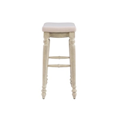 Elegant Whitewash Wood Backless 30" Saddle Barstool