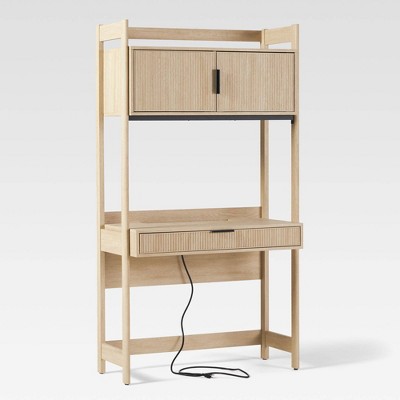 Saracina Home Fluted Drawer with Outlets Desk and Hutch