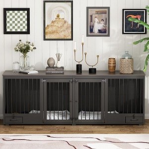Famapy 86.6" Dog Crate Furniture with Dog Bowl with Room Divider and 2 Large Drawers - 1 of 4