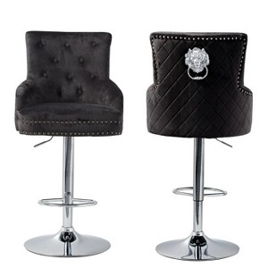 Large Velvet Bar Stool Heavy Duty Chrome Base Comfy Deep Button Swivel Chair - 1 of 4