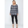 Slickblue Plus Size Boat Neck Tunic Top, Plaid Print, Long Dolman Sleeves, Casual Style, Grey, Size 1XL-3XL - 3 of 4
