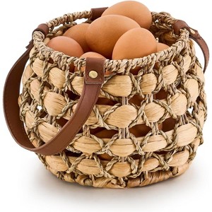 Farmhouse Egg Basket, Handmade Wicker Hyacinth Egg Collecting Basket with Handle for Fresh Eggs - 1 of 4