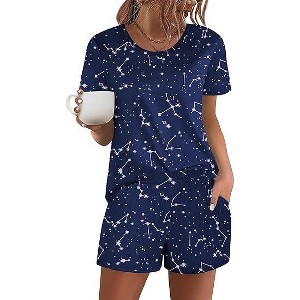 Ekouaer Women's Pajama Sets Short Sleeve Pjs 2 Piece Top and Shorts Sleepwear Comfy Soft Lounge Sets with Pockets - 1 of 4