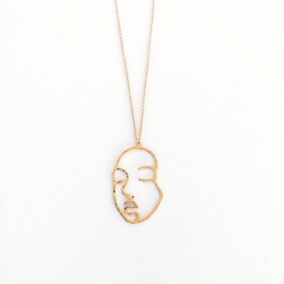 Sanctuary Project by sanctuaire Hammered Modern Art Statement Face Pendant Necklace Gold