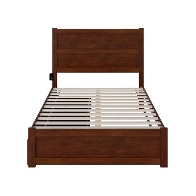 Walnut Full Size Platform Bed with Headboard and Storage Drawers