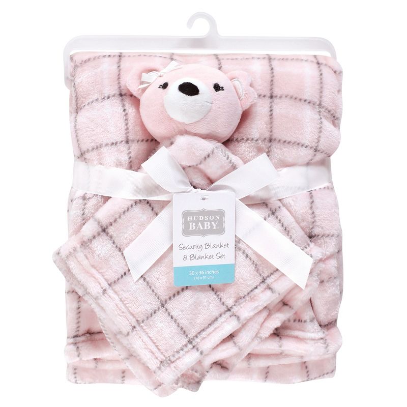 Hudson Baby Infant Girl Plush Blanket with Security Blanket, Pink Bear, One Size, 3 of 6