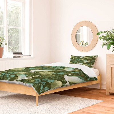 Deny Designs Caroline Okun A Mid Summer Night Crane Twin/Twin Xl Duvet and Sham Set (2-3pc Set)