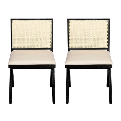 Black Solid Wood and Cane Upholstered Side Chair Set
