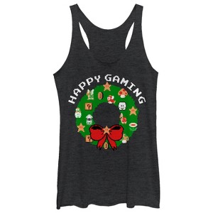 Women's Nintendo Christmas Happy Gaming Wreath Racerback Tank Top - 1 of 3