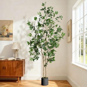 4/5/6/7FT Artificial Ficus Tree with Black Planter - Realistic Wood Trunk, Green Moss & Fruits for Home/Office Decor - 1 of 4