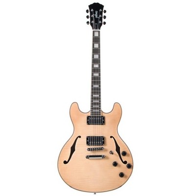 Monoprice Boardwalk Natural Hollow Body Electric Guitar with Gig Bag With Maple Body and Neck, Rosewood Fingerboard, and Gig Bag - Indio Series