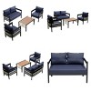 4-Piece Patio Conversation Set, Seating Set with Wood-Plastic Table, Iron Armrest Sofa with Rattan Decoration and Foam Cushions–Cuddlewood - 4 of 4