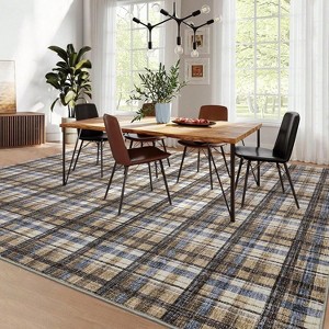 Modern Plaid Carpet,Washable Stain Resistant Non-Slip, Soft Foldable Rug for Laundry Room - 1 of 4