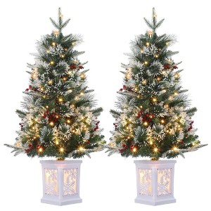 3FT Pre-Lit Artificial Christmas Tree,Tabletop Christmas Tree with Pine Cones - 1 of 4