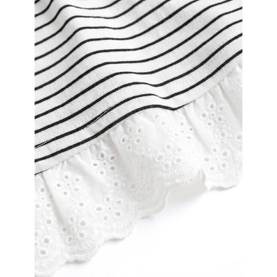INSPIRE CHIC Girls Striped Summer Tops Cotton Short Sleeve Crewneck Ruffle Hem T-Shirts Medium White Black — фото 4