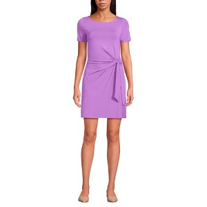 Lands' End Women's Short Sleeve Cotton Modal Wrap Mini Dress - 1 of 4