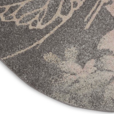 Elysian Blooms 63'' Grey and Pink Floral Round Area Rug