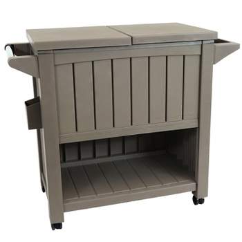 Sunnydaze Rolling Patio Serving Cart with Prep Table, Cooler and Storage