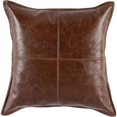 Brown Leather 22" Square Decorative Pillow