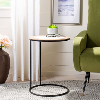 Transitional Round Agate and Metal Side Table in Brown/White