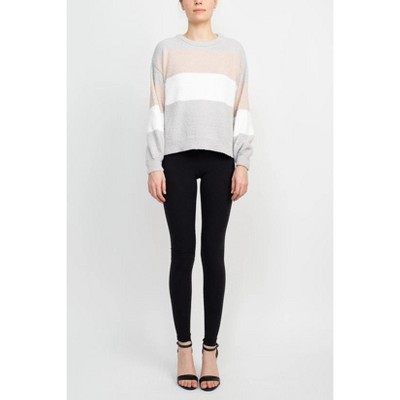 EG PRO Women Boat Neck Long Sleeve Fuzzy Sweater Neutral Combo L