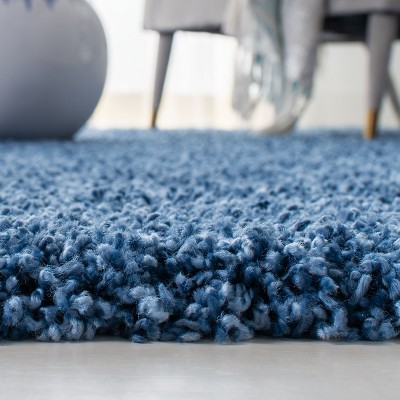 Plush Blue Square Shag Area Rug - Hand-Knotted Synthetic 6'7"