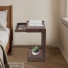 YIYIBYUS Solid Wood C-Shaped Side Table with Drawer & Lockable Wheels - 3 of 4