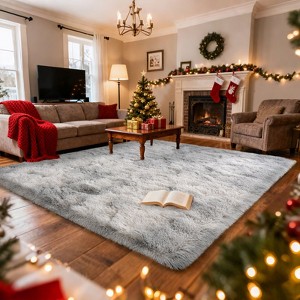 Tie-Dyed Gray Shag Rug, Ultra Soft 1.7" Plush, Non-Slip, 100% Polyester for Bedroom or Living Room - 1 of 4