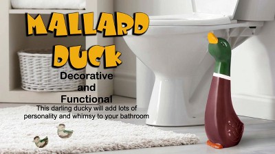 Whimsical Ceramic Mallard Duck Toilet Brush Holder Set