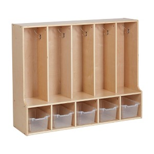 ECR4Kids Streamline 5-Section Toddler Coat Locker with Bench, Classroom Furniture, Natural - 1 of 4