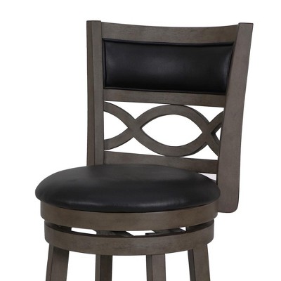 Antique Grey and Black Wood Swivel Counter Stool with Faux Leather Seat
