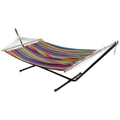 76" x 59" Striped Two Person Cotton Double Hammock - Thumbnail 3