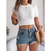 Crop Tops for Women Crew Neck Short Sleeve Ribbed Knit Tight T Shirts Slim Fit Basics Tees Going Out Crop Tops Shirts - 3 of 4
