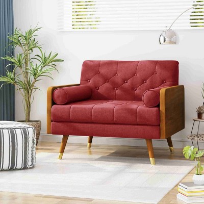 CAVINAS Soft Accent Chair with Tufted Backrest and Rolled Pillows,Mid-Century Upholstered Living Room Chairs,Reading Chairs for Living Room