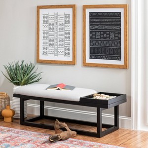 Powell Lemire Modern Bench with Tray and Upholstery Black Finished/Gray: Rectangular, Polyester, Spot Clean, 300 lbs Capacity - 1 of 4