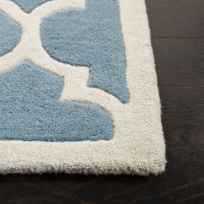 Handmade Blue and Ivory Tufted Wool Square Rug