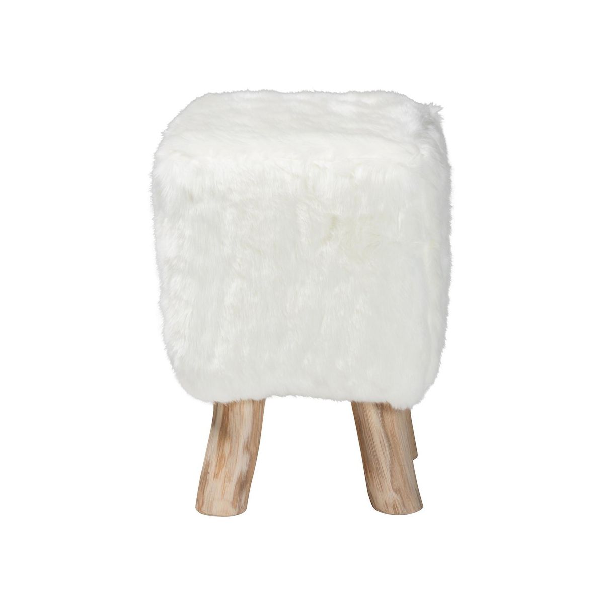 bali & pari,Scotlyn Faux Fur Footstool with Teak Wood Legs - Rustic Boho Accent, White - thumbnail 2