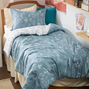 Bedsure | 2/3 Pcs Floral Printed Reversible Sage Green Comforter Set Queen Size Soft Designed Plants Pattern Bedding Set - 1 of 4