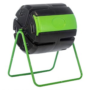 FCMP Outdoor HF-RM4000 HOTFROG 37 Gallon Plastic Single Chamber Roto Tumbling Composter Outdoor Elevated Rotating Garden Compost Bin, Black/Green - 1 of 4