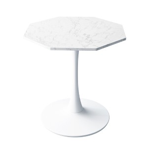 Ridstar 31.50 in. Octagonal Wood Coffee Table with White Printed Marble Top and Metal Base - 1 of 4