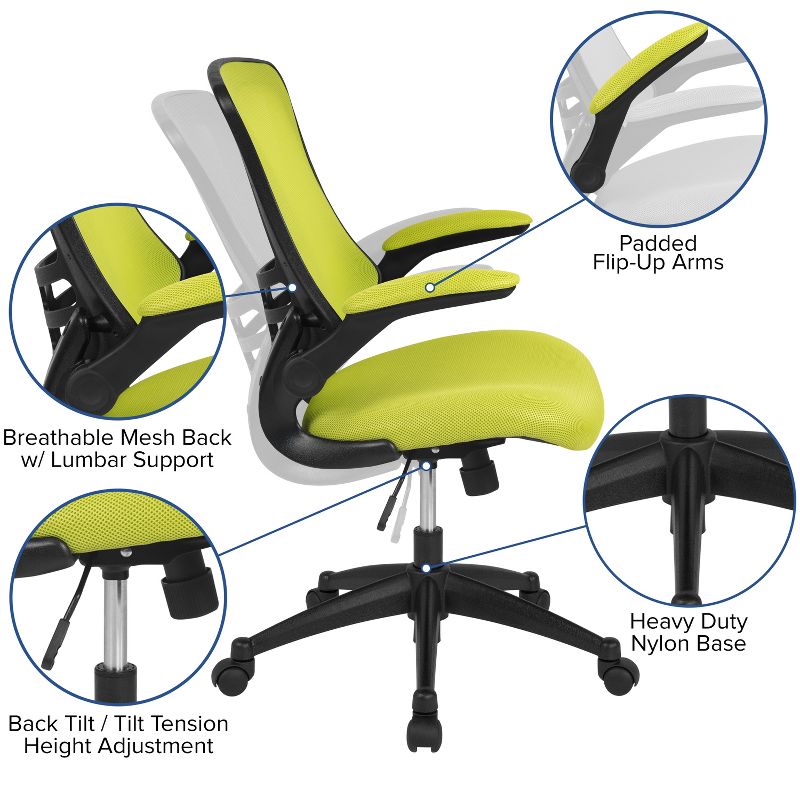 Flash Furniture Mid-Back Green Mesh Swivel Ergonomic Task Office Chair with Flip-Up Arms, 6 of 15