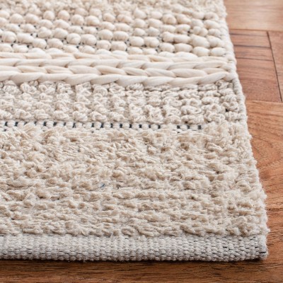 Ivory and Beige Striped Wool Cotton Runner Rug