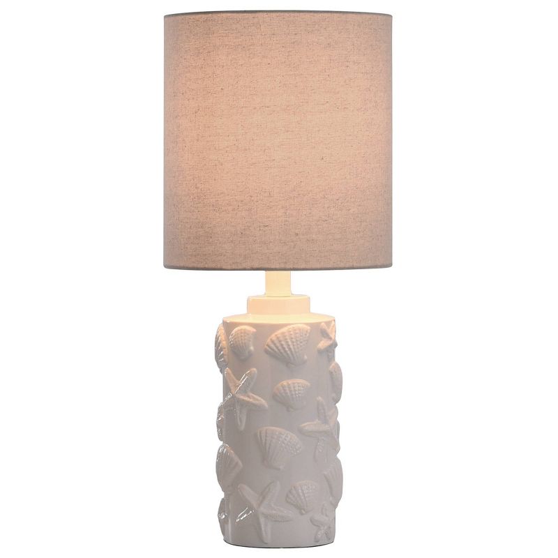 Seashell Motif Table Lamp in White with Hardback Fabric Shade - StyleCraft, 3 of 6
