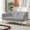 Velvet Futon Sofa Bed with Gold Metal Legs, 2 Pillows, Cup Holders and Side Pockets for Living Room - 2 of 4