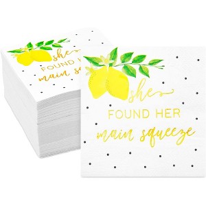 Sparkle and Bash 100 Pack She Found Her Main Squeeze Napkins, Lemon Party Supplies for Bridal Shower - 1 of 4