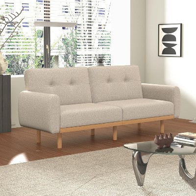 PDTEND 79 in. Mid Century Convertible Futon Sofa Bed, Button Tufted Upholstered Splitback Loveseat Sofa Cama for Living Room