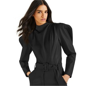 I.N.C International Concepts Womens Faux Leather Bodysuit Jumpsuit, Black, Small - 1 of 1