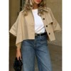 Imily Bela Womens Oversized 3/4 Cape Sleeve Cropped Trench Coat Single Breasted Button Up Jacket - 3 of 4